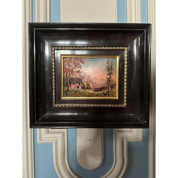 Limoges France Andre Bureau enamel painting signed black ornate frame - Picture 1 of 6